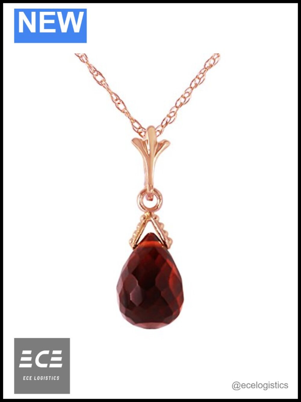14K Rose Gold 2.5 Carat Natural Garnet Briolette Pendant Necklace